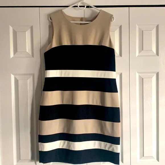 Worn Once Tommy Hilfiger tan, black and white dress.
